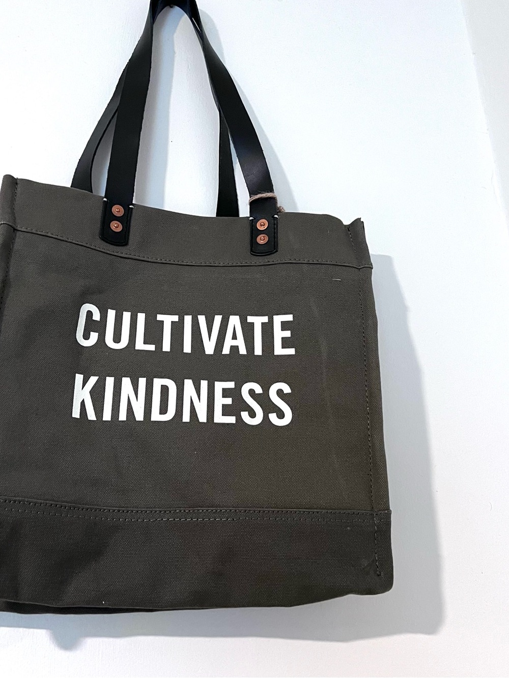 Cultivate Kindness Canvas Tote Bag - Olive with Black Straps